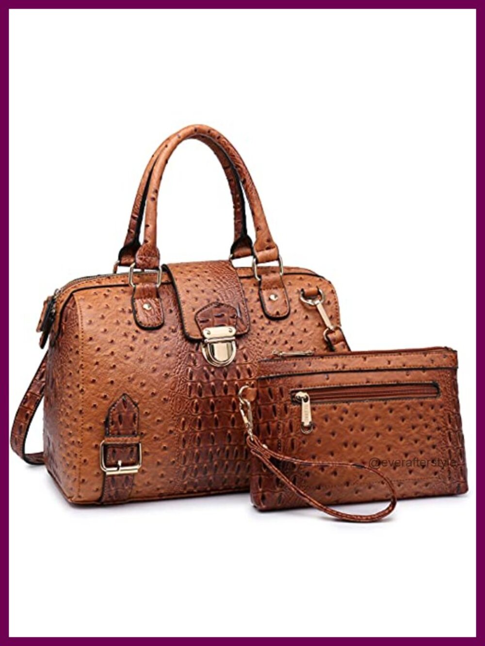 Vegan Leather Satchel Purse Ostrich Texture Top Handle Handbag Work Tote